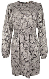 Michael Kors Plus Size Foil Paisley Long Sleeve Flounce Dress Bone 3X (22W-24W)